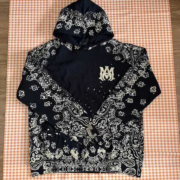 Amiri Logo Embroidered Bandana Print Hoodie